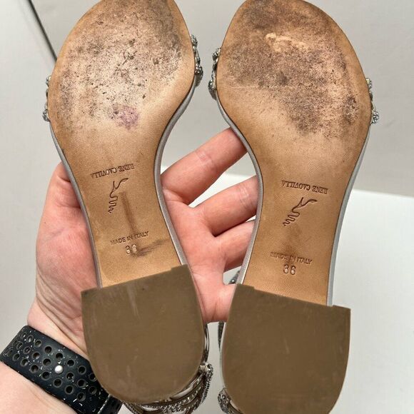 Rene Caovilla Women's Silver Leather Ankle Strap Sandals Size 36 Made In Italy - Picture 9 of 14